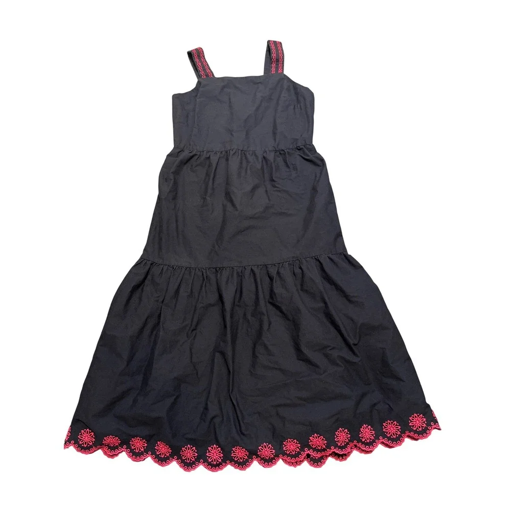 J. Crew Black Tiered‎ Maxi Dress Embroidered Trim Spaghetti Straps Size 2